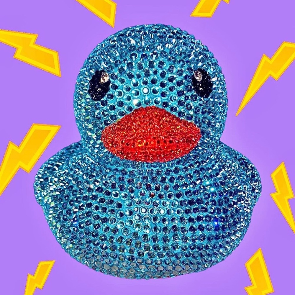 Handmade Bedazzled Jumbo Light Blue Rubber Duck